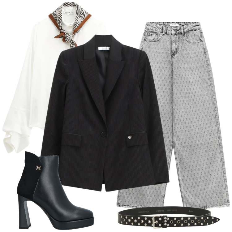 Outfit donna - Total look #2334564. Stile Sporty chic per Ufficio. Abbinamento con stivaletti, cinture, camicie, jeans, blazer.