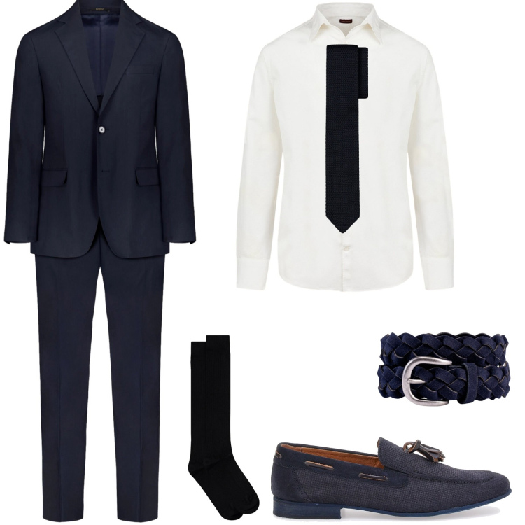Outfit uomo - Lo sposo. Stile Business/Elegante per Cerimonia. Abbinamento con abiti, camicie, cinture, scarpe stringate, cravatte, calzini.