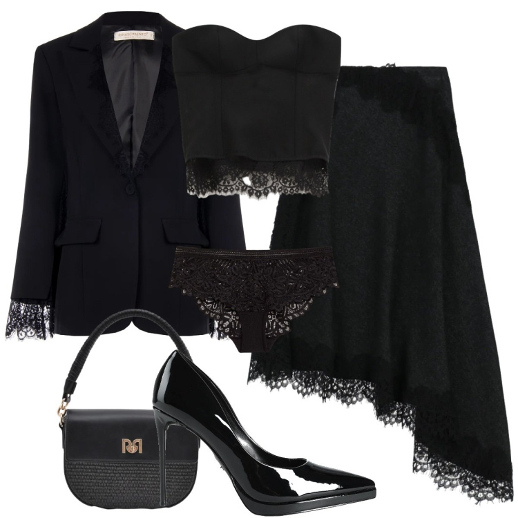 Outfit donna - Serata speciale. Stile Glamour per Serata fuori. Abbinamento con culotte, décolleté, top, gonne lunghe, blazer, borse a spalla.