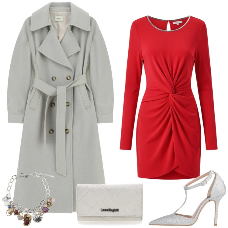 Outfit donna - Total look #2335069. Stile Chic per Serata fuori. Abbinamento con décolleté, braccialetti con ciondoli, cappotti, vestiti a tubino, portafogli.
