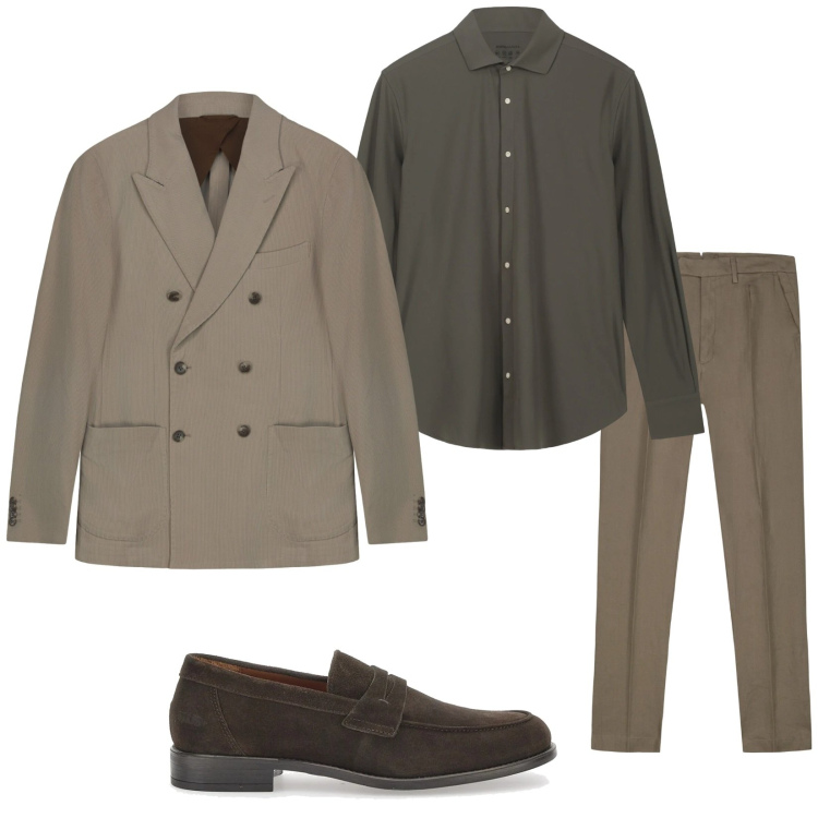 Outfit uomo - Doppiopetto. Stile Business/Elegante per Ufficio. Abbinamento con pantaloni, giacche, scarpe stringate, camicie.