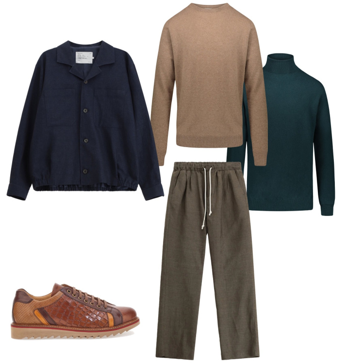 Outfit uomo - Urban Relax & Texture. Stile Urban per Tutti i giorni. Abbinamento con pantaloni, cappotti, maglieria, maglieria, scarpe stringate.