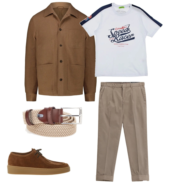 Outfit uomo - Retro Speed & Comfort. Stile Urban per Tutti i giorni. Abbinamento con pantaloni chino, scarpe stringate, t-shirt, cappotti, cinture.