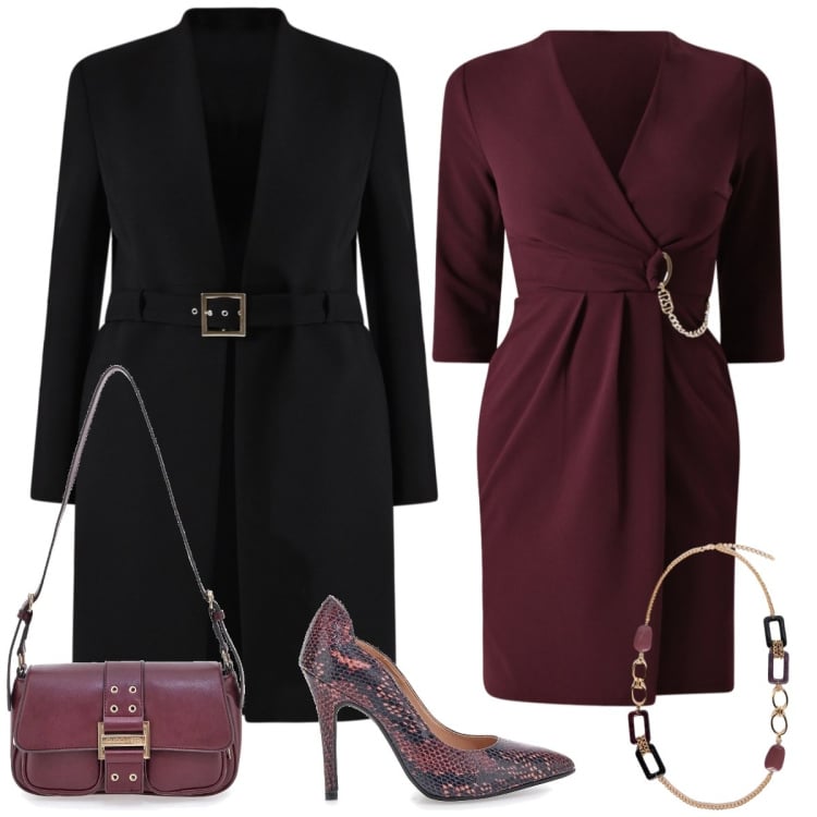 Outfit donna - Total look #2335088. Stile Chic per Tutti i giorni. Abbinamento con vestiti, trench, décolleté, borse a tracolla, collane.