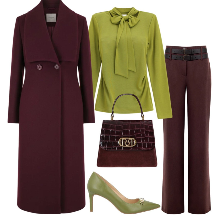 Outfit donna - Total look #2335092. Stile Bon Ton per Tutti i giorni. Abbinamento con décolleté, maglieria, pantaloni, borse a mano, cappotti.