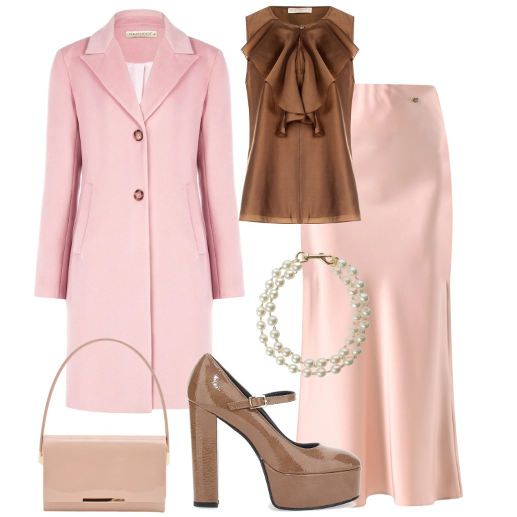 Outfit donna - Love, but make it fashion. Stile Bon Ton per Serata fuori. Abbinamento con braccialetti, gonne, bluse, cappotti, pochette, scarpe col tacco.