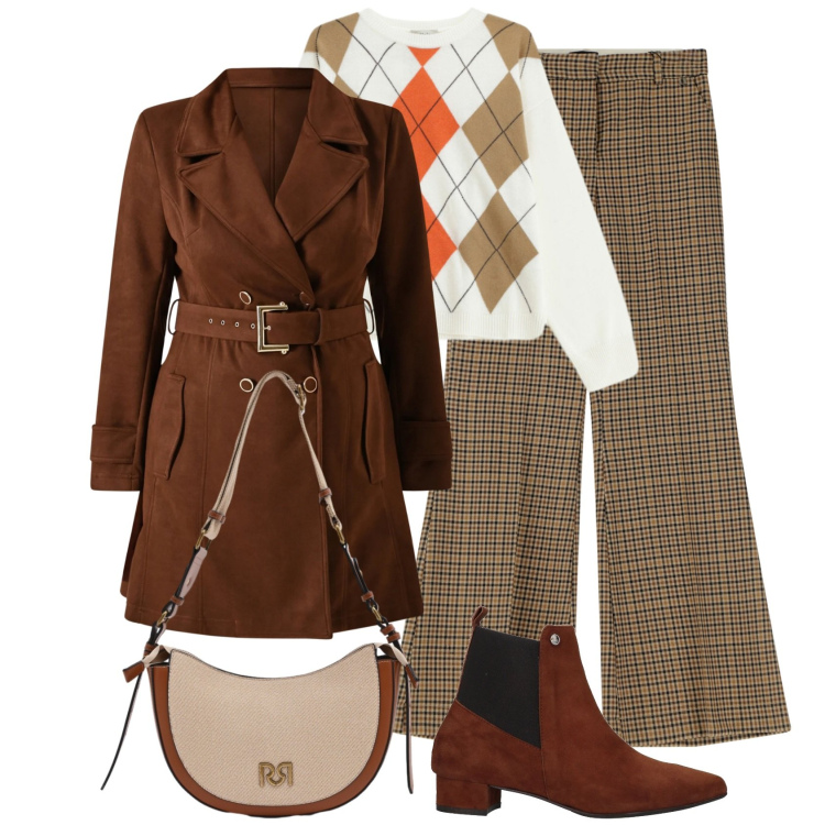 Outfit donna - Tendenza british @tiffany22. Stile Casual chic per Tutti i giorni. Abbinamento con stivaletti chelsea, maglieria, pantaloni, trench, borse a tracolla.