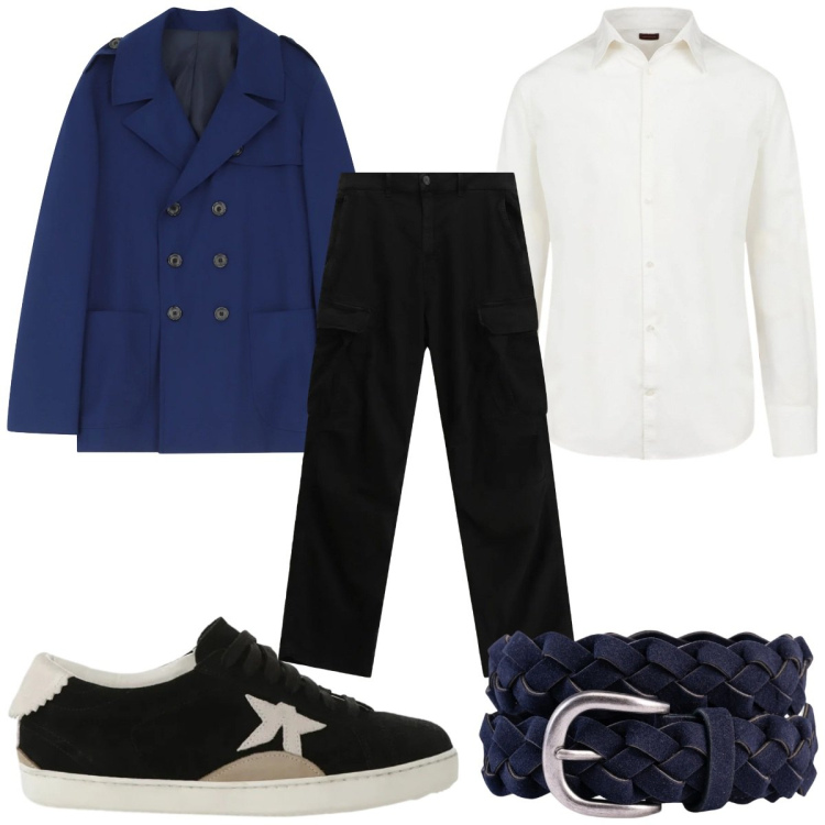 Outfit uomo - Total look #2335129. Stile Casual per Tutti i giorni. Abbinamento con caban, pantaloni cargo, sneakers, cinture, camicie.