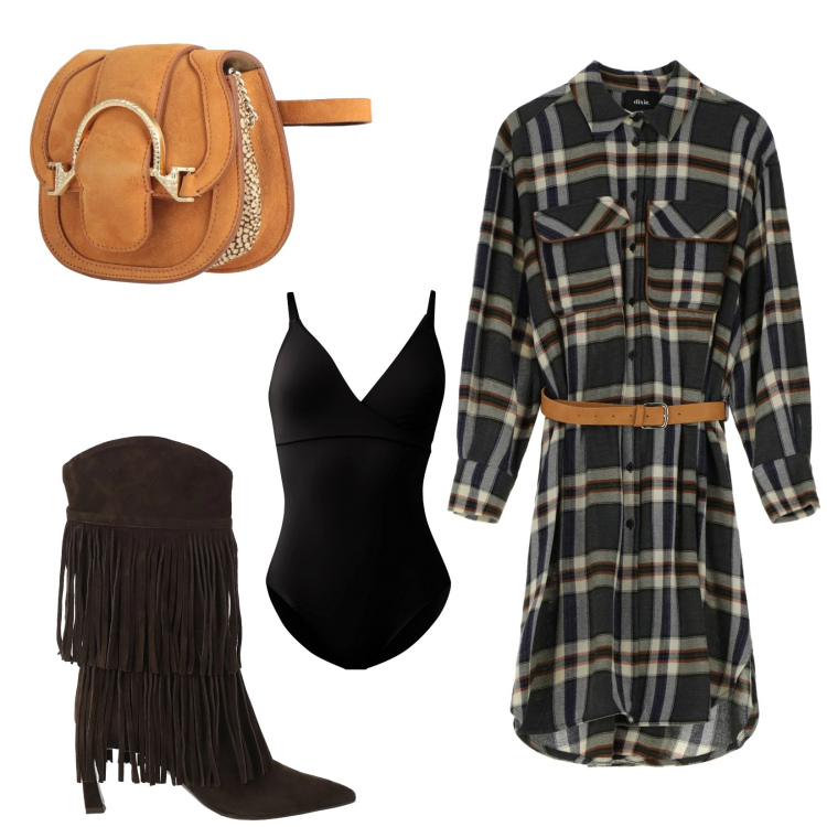 Outfit donna - Total look #2335138. Stile Chic per Tutti i giorni. Abbinamento con marsupi, vestiti midi/longuette, stivali, body.