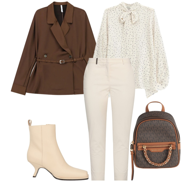 Outfit donna - Total look #2335139. Stile Chic per Ufficio. Abbinamento con pantaloni, zaini, stivaletti, blazer, camicie.