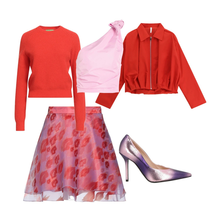 Outfit donna - Femminilità. Stile Glamour per Serata fuori. Abbinamento con pullovers, décolleté, minigonne, top, bomber.