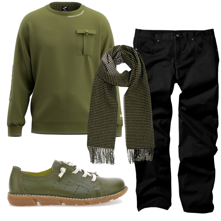 Outfit uomo - Total look #2335176. Stile Casual per Ufficio. Abbinamento con pantaloni, sneakers, sciarpe, felpe.