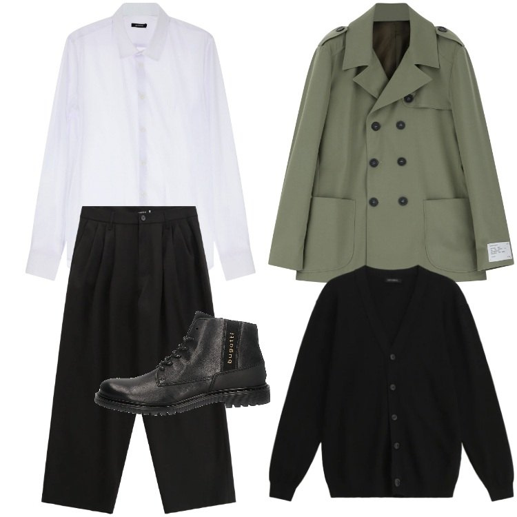 Outfit uomo - Total look #2335181. Stile Business/Elegante per Ufficio. Abbinamento con camicie, pantaloni, giacche, cardigans, stivali e stivaletti.