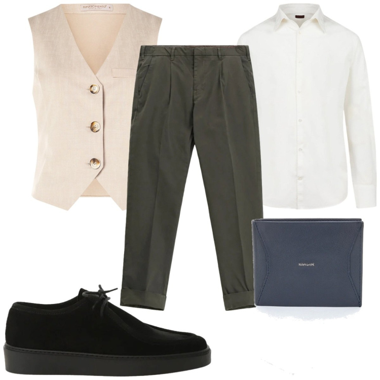 Outfit uomo - Total look #2335184. Stile Casual per Tutti i giorni. Abbinamento con pantaloni chino, scarpe stringate, gilet, camicie, portafogli.