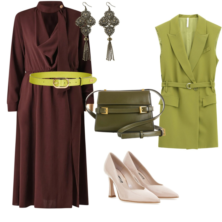 Outfit donna - Insieme a chi vuoi. per Serata fuori. Abbinamento con borse a tracolla, gilet, orecchini, vestiti midi/longuette, cinture, décolleté.