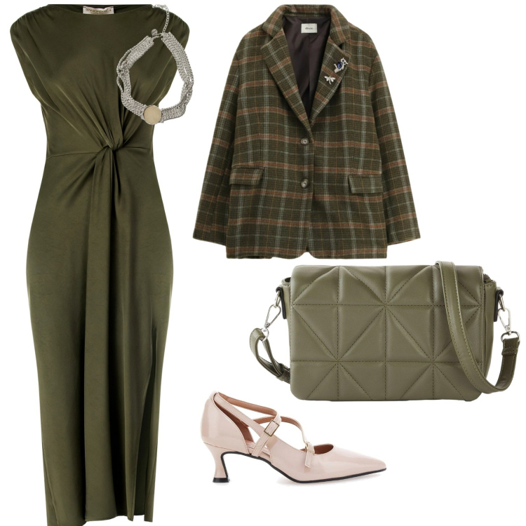 Outfit donna - O di giorno o di sera. per Tutti i giorni. Abbinamento con borse a tracolla, blazer, collane, vestiti midi/longuette, décolleté.