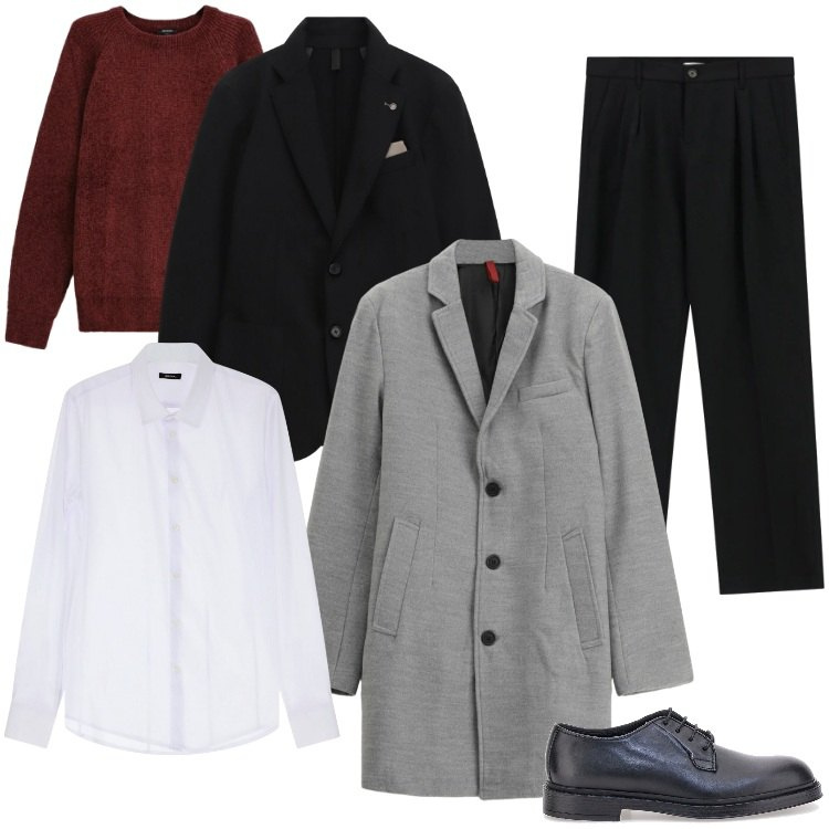 Outfit uomo - Total look #2335227. Stile Business/Elegante per Ufficio. Abbinamento con cappotti, maglieria, camicie, giacche, pantaloni, scarpe stringate.