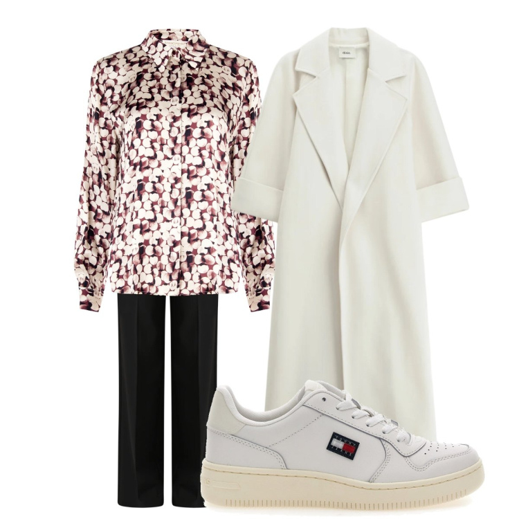 Outfit donna - 70s casual chic. Stile 70s per Tutti i giorni. Abbinamento con cappotti, camicie, pantaloni a palazzo, sneakers.