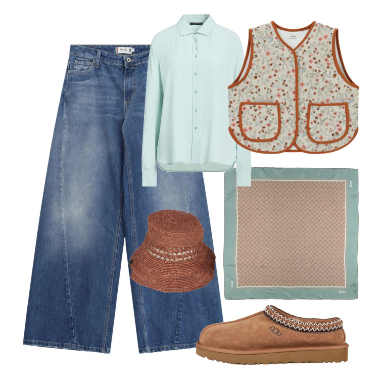 Outfit donna - Stile boho urban. Stile Urban per Tutti i giorni. Abbinamento con stivaletti, sciarpe, camicie, cappelli con visiera, gilet, jeans.