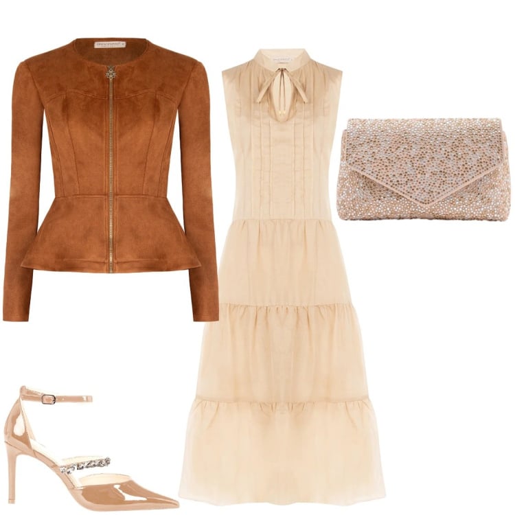 Outfit donna - Boho-Luxury. Stile Casual chic per Serata fuori. look ideale per Tall. Abbinamento con pochette, vestiti senza maniche, blazer, décolleté.