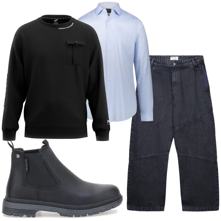 Outfit uomo - Total look #2335249. Stile Casual per Tutti i giorni. Abbinamento con jeans dritti, camicie, felpe, stivali e stivaletti.