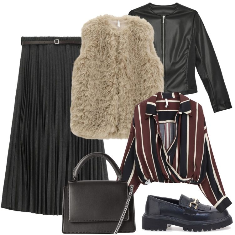 Outfit donna - Total look #2335250. Stile Chic per Tutti i giorni. Abbinamento con ecopellicce, camicie, gonne lunghe, giacche, borse a tracolla, mocassini.