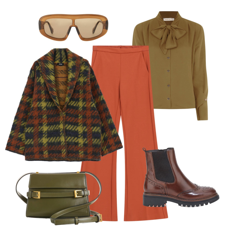 Outfit donna - Osare con i colori. Stile Trendy per Tutti i giorni. Abbinamento con borse a tracolla, pantaloni, occhiali da sole, cappotti, bluse, stivaletti chelsea.