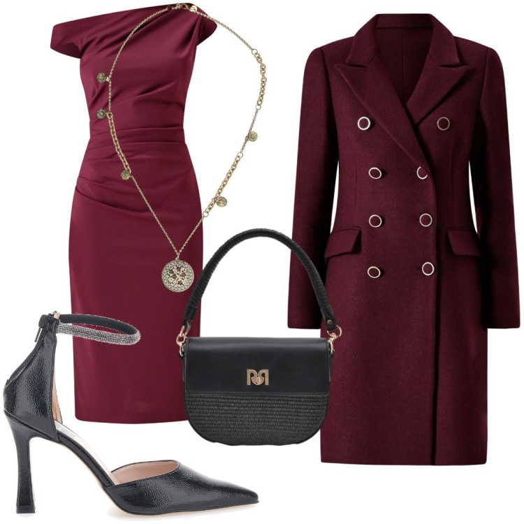 Outfit donna - Donna io. Stile Romantica per Serata fuori. Abbinamento con ciondoli, vestiti a tubino, cappotti, borse a spalla, décolleté.