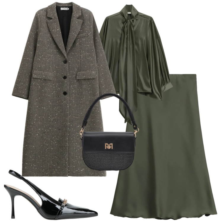 Outfit donna - City. Stile Urban per Tutti i giorni. Abbinamento con décolleté, gonne lunghe, camicie, borse a spalla, cappotti.