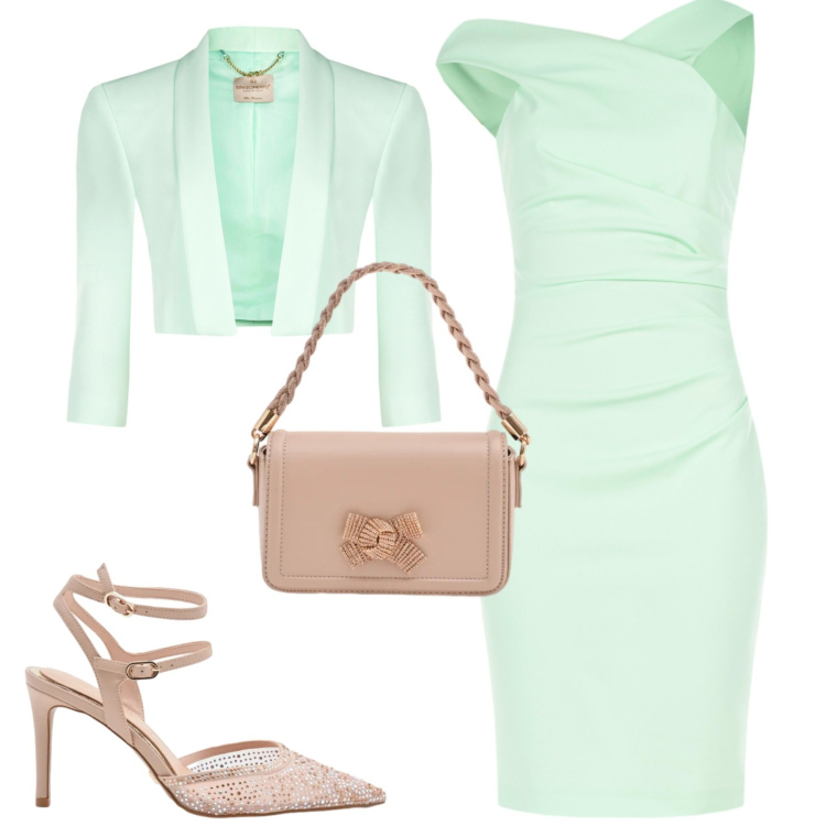 Outfit donna - New collection. Stile Chic per Cerimonia. Abbinamento con vestiti asimmetrici, pochette, décolleté, bolero.