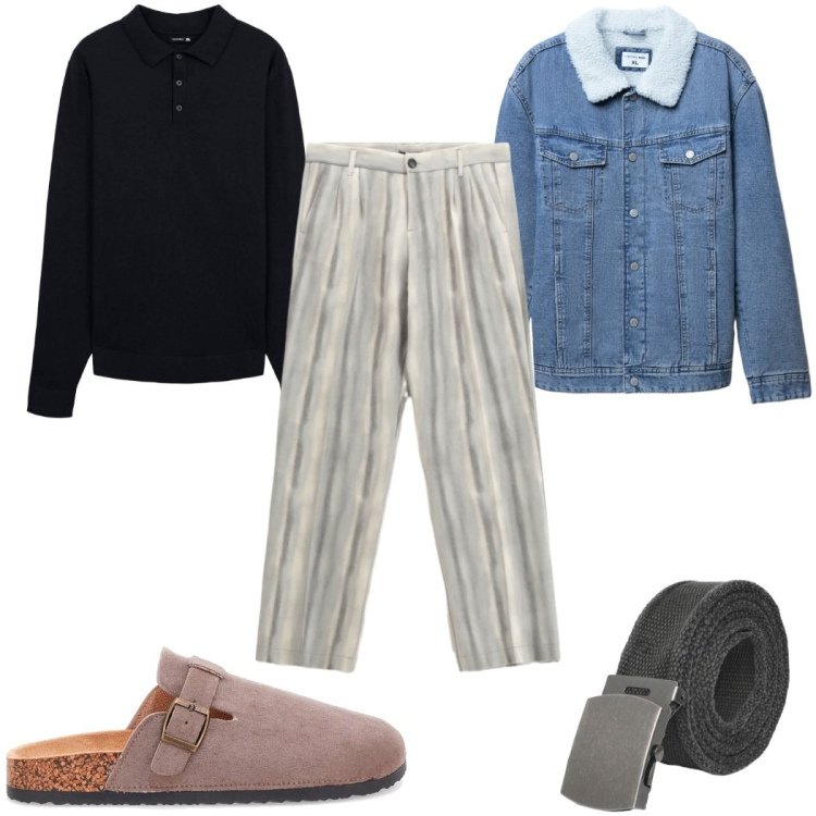 Outfit uomo - Total look #2335294. Stile Trendy per Tutti i giorni. Abbinamento con pantaloni, cinture, giacche, polo, sandali.