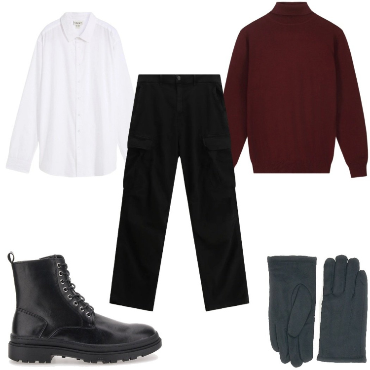 Outfit uomo - Total look #2335301. Stile Casual per Tutti i giorni. Abbinamento con camicie, pantaloni cargo, anfibi, guanti, maglieria.