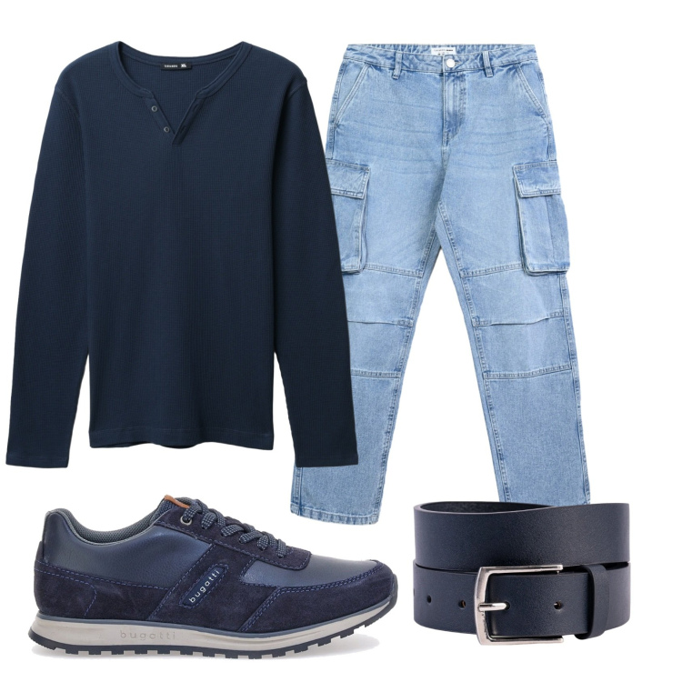 Outfit uomo - Total look #2335314. Stile Casual per Tutti i giorni. Abbinamento con t-shirt, jeans, scarpe stringate, cinture.