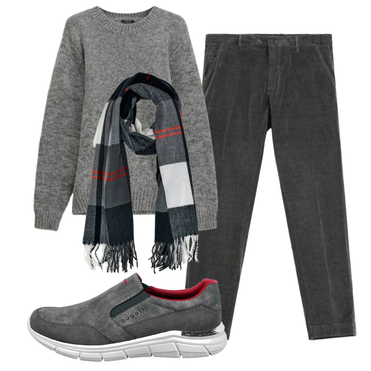 Outfit uomo - Total look #2335318. Stile Casual per Ufficio. Abbinamento con maglieria, pantaloni chino, sciarpe, scarpe stringate.