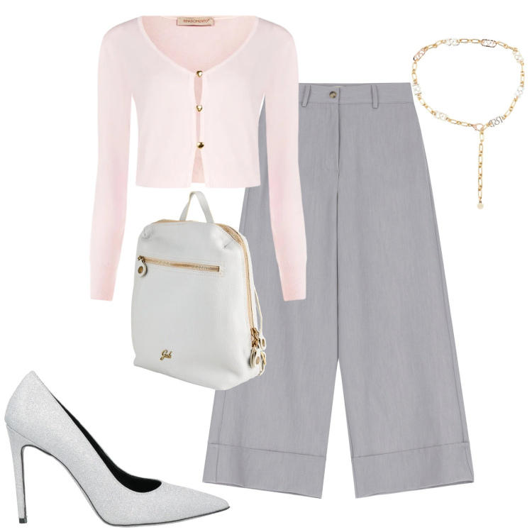 Outfit donna - Early spring. Stile Urban per Tutti i giorni. Abbinamento con zaini, décolleté, pantaloni a palazzo, cinture, cardigans.