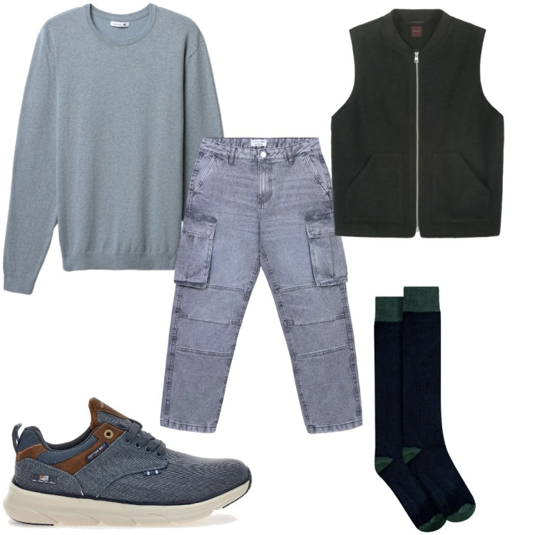 Outfit uomo - Total look #2335325. Stile Casual per Tutti i giorni. Abbinamento con jeans, maglieria, sneakers, calzini, piumini.