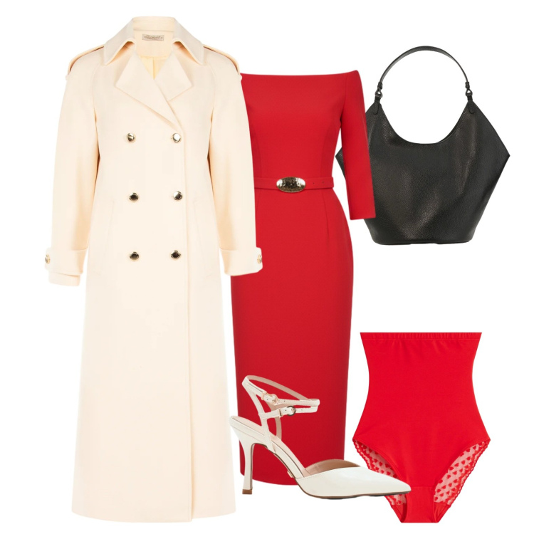 Outfit donna - In rosso per San Valentino. Stile Chic per Serata fuori. Abbinamento con culotte, borse a spalla, cappotti, vestiti midi/longuette, décolleté.