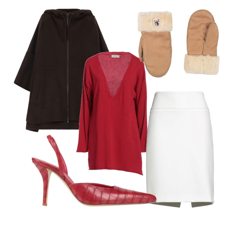 Outfit donna - Febbraio curvy. Stile Trendy per Serata fuori. Abbinamento con minigonne, pullovers, guanti, décolleté, cappotti.