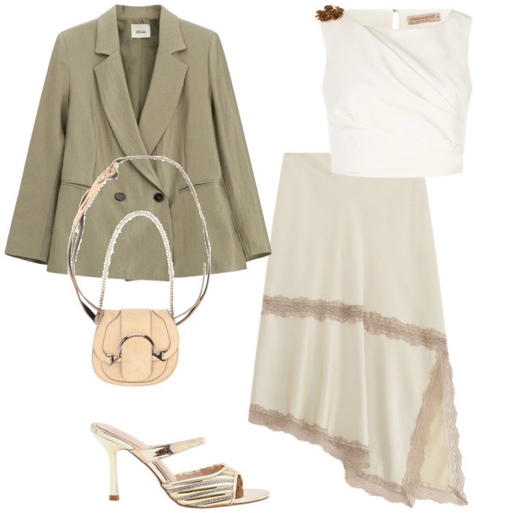 Outfit donna - Total look #2335340. Stile Casual per Cerimonia. Abbinamento con marsupi, gonne longuette, blazer, sabot, top.