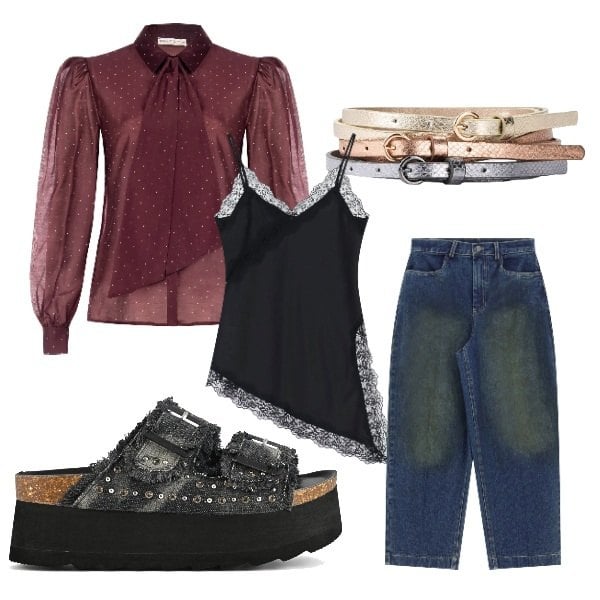 Outfit donna - smart working. Stile Casual per Tutti i giorni. Abbinamento con cinture, top, jeans, camicie, zeppe.