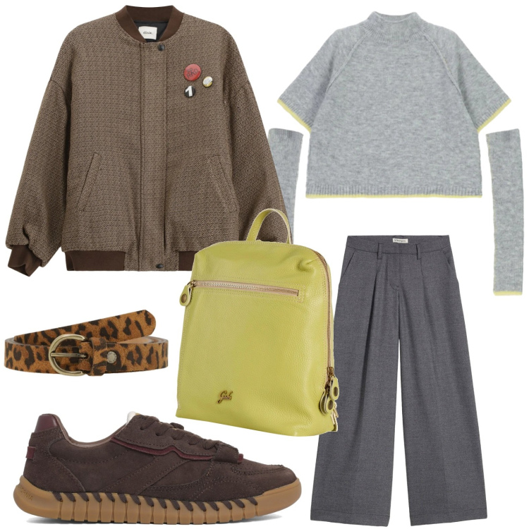 Outfit donna - Lo zaino capiente. Stile Minimal per Tutti i giorni. Abbinamento con pantaloni, zaini, cinture, bomber, maglieria, sneakers.