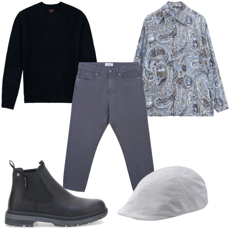 Outfit uomo - Total look #2335362. Stile Trendy per Tutti i giorni. Abbinamento con camicie, jeans, cappelli con visiera, maglieria, stivali e stivaletti.