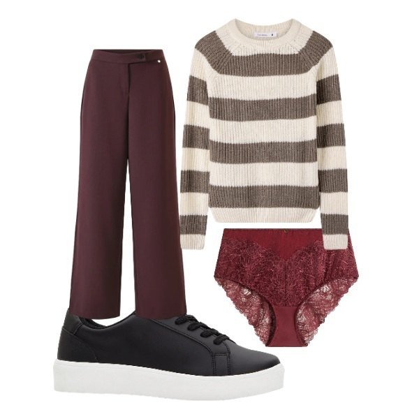 Outfit donna - winter idea. Stile Basic per Tutti i giorni. Abbinamento con sneakers, culotte, maglieria, pantaloni.