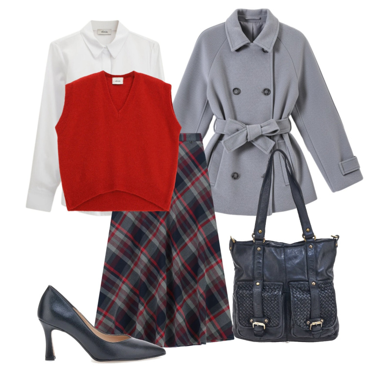 Outfit donna - British style. Stile Preppy per Tutti i giorni. Abbinamento con gonne lunghe, maglieria, camicie, caban, borse a spalla, décolleté.