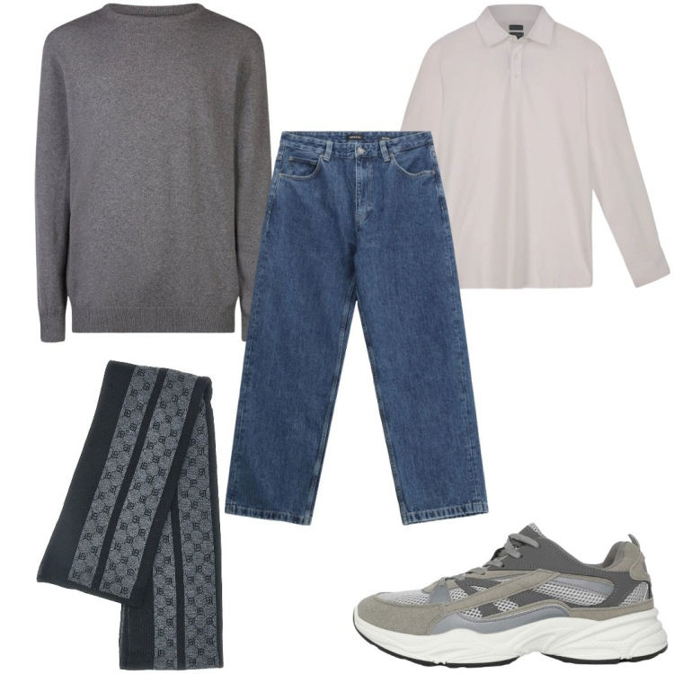Outfit uomo - Total look #2335378. Stile Trendy per Tutti i giorni. Abbinamento con jeans, sneakers, maglieria, polo, sciarpe.