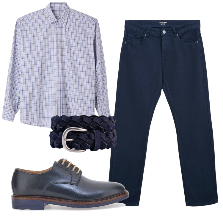 Outfit uomo - Total look #2335390. Stile Business/Elegante per Ufficio. Abbinamento con camicie, jeans dritti, scarpe stringate, cinture.