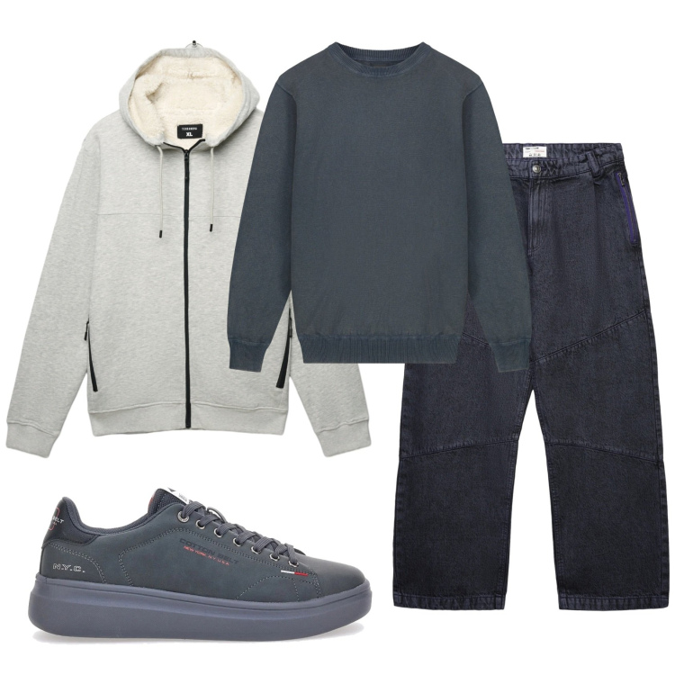 Outfit uomo - Total look #2335396. Stile Casual per Tutti i giorni. Abbinamento con felpe con cappuccio, jeans dritti, maglieria, sneakers.