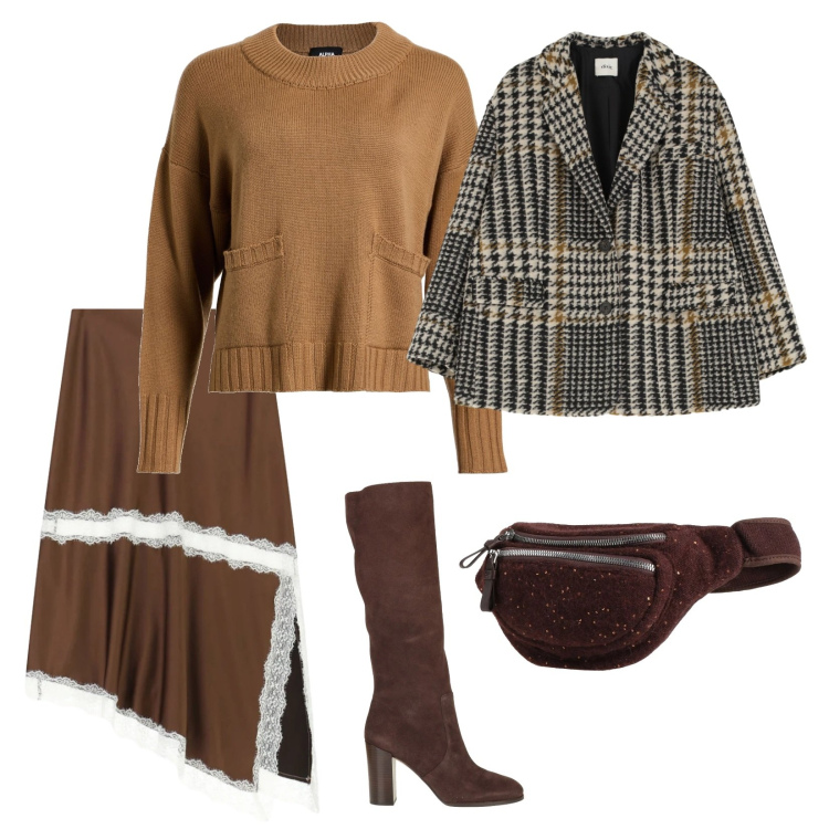 Outfit donna - La gonna leggera. per Ufficio. Abbinamento con stivali, marsupi, pullovers, gonne longuette, blazer.