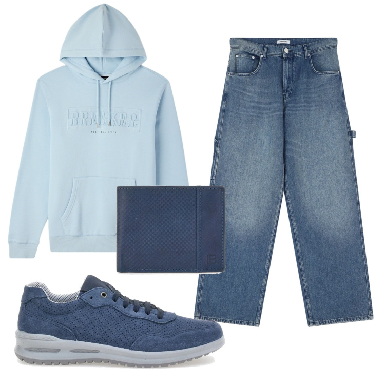 Outfit uomo - Total look #2335418. Stile Casual per Tutti i giorni. Abbinamento con felpe con cappuccio, jeans, portafogli, sneakers.