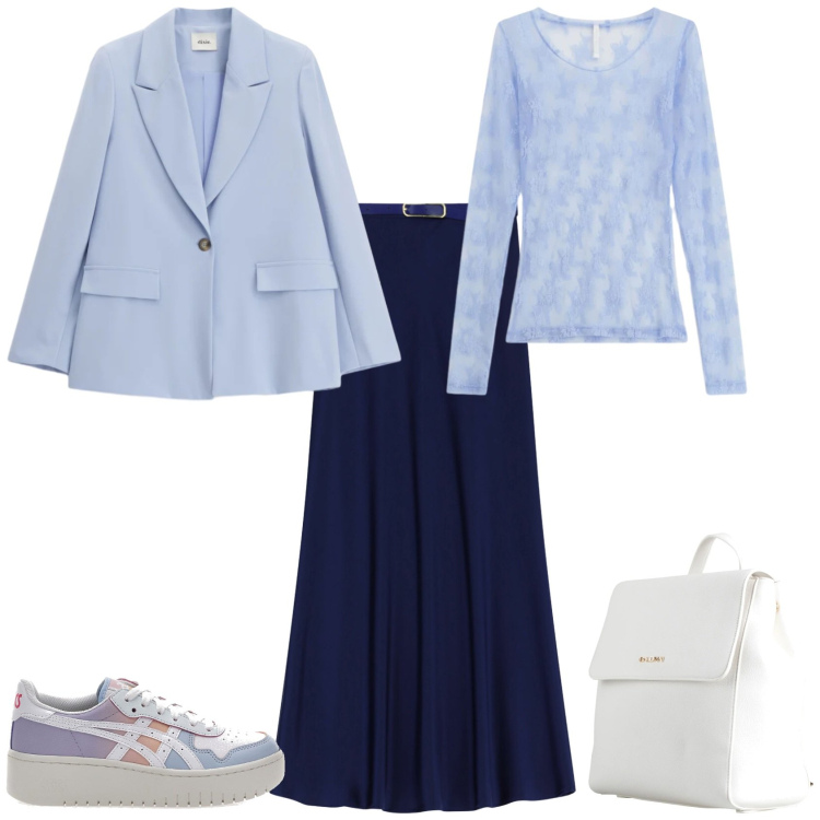 Outfit donna - Trendy ogni giorno. Stile Trendy per Tutti i giorni. Abbinamento con zaini, gonne lunghe, bluse, blazer, sneakers.